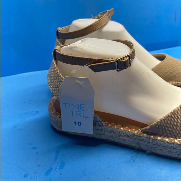 Time and Tru Beige 1 Like Platform Espadrille Sandals Ankle Strap shoe size 10 - Picture 5 of 10